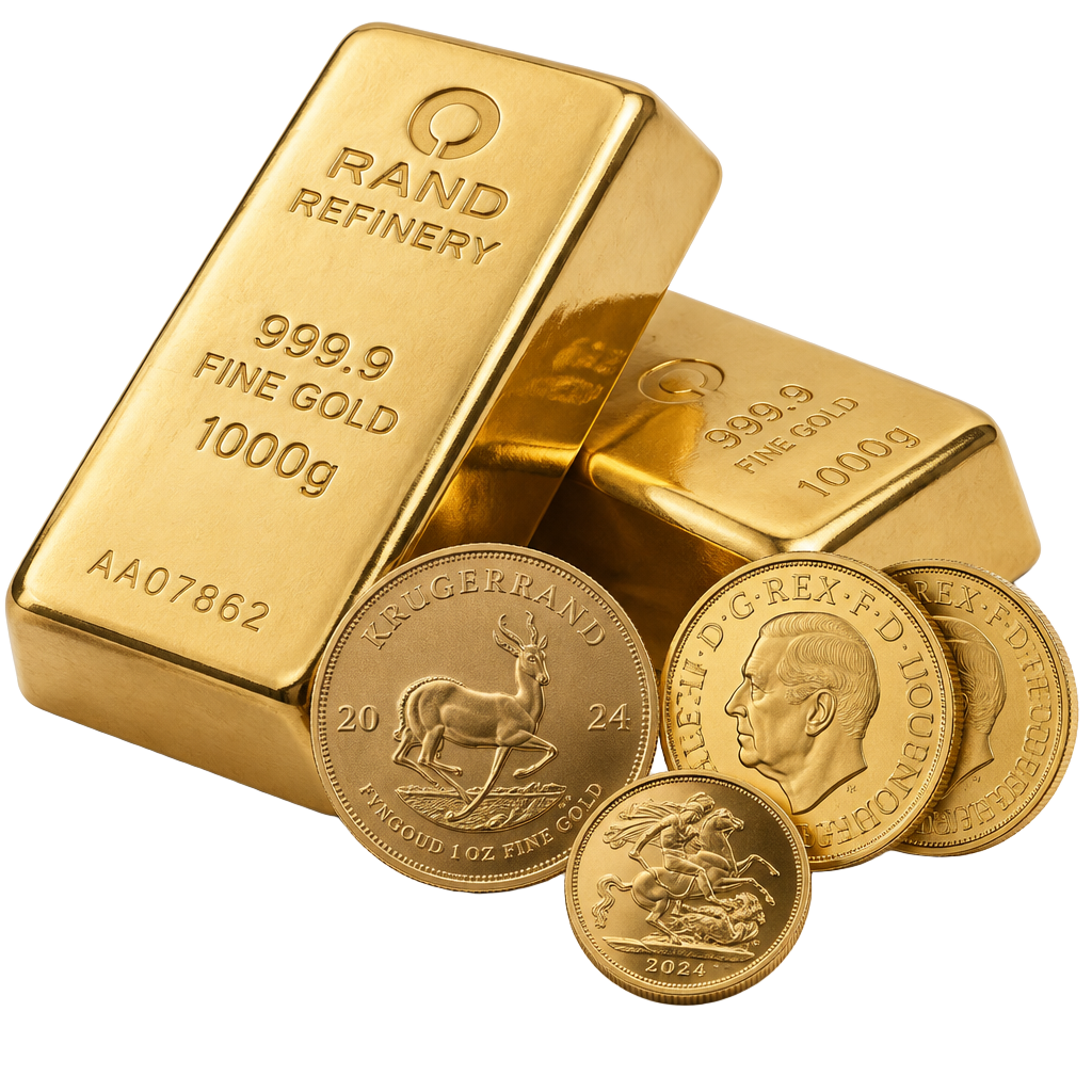 Stacked gold bars and coins